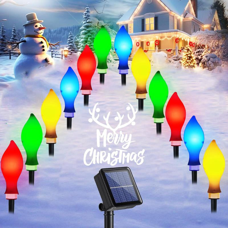 Christmas Solar Powered Flame Shaped Garden Light, 12Pcs Waterproof Solar Garden Light with 8 Lighting Modes, Stake Solar String Light for Patio Pathway Yard Lawn Decor