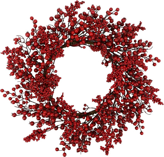 20 Inch Christmas Wreath with Welcome Sign - Festive Red Berries for Front Door, Window, and Fireplace - Perfect Holiday Decoration for Farmhouse and Parties