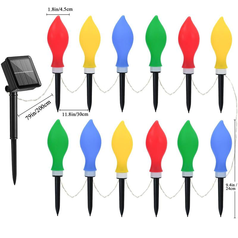 Christmas Solar Powered Flame Shaped Garden Light, 12Pcs Waterproof Solar Garden Light with 8 Lighting Modes, Stake Solar String Light for Patio Pathway Yard Lawn Decor