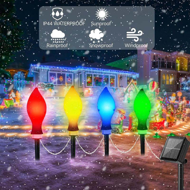 Christmas Solar Powered Flame Shaped Garden Light, 12Pcs Waterproof Solar Garden Light with 8 Lighting Modes, Stake Solar String Light for Patio Pathway Yard Lawn Decor