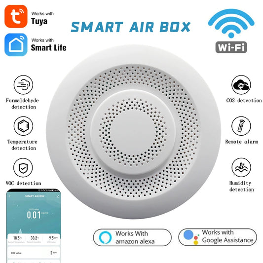 Tuya Wifi Air Box Smart Air Quality Monitor CO2 VOC Gas Sensor Detector Automation Alarm Detector Temperature Humidity Sensor