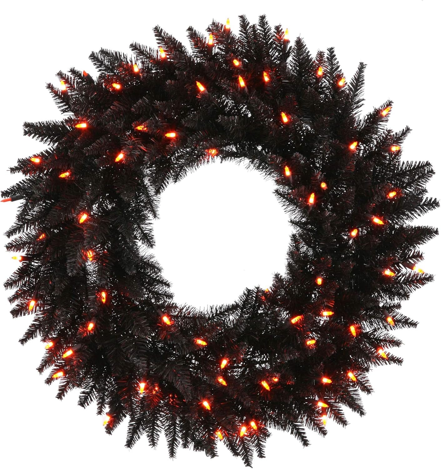 24" Black Fir Artificial Christmas Wreath with Dazzling Orange Dura-Lit LED Lights - Perfect Indoor Seasonal Home Decor