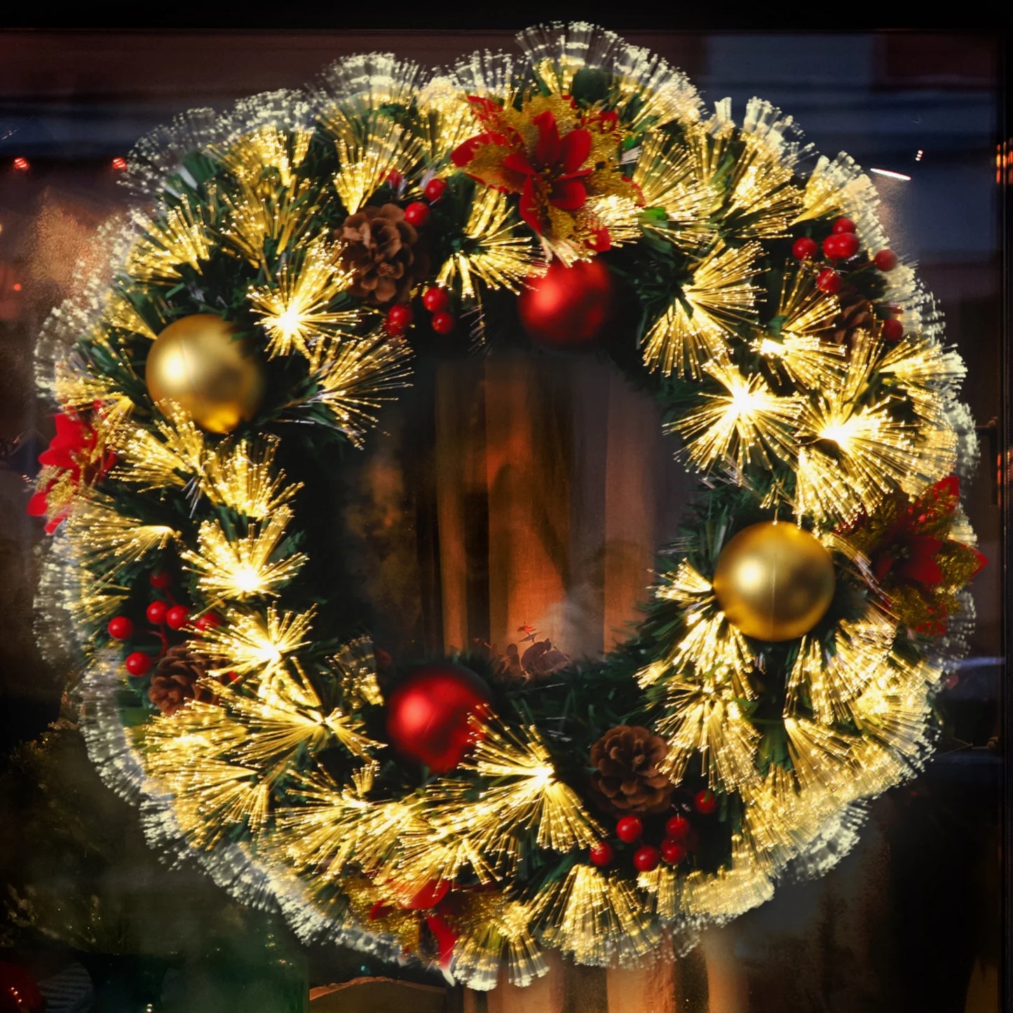 28Inch Pre-Lit Christmas Wreath Extra Large Plug in Christmas Wreath Artificial Deluxe Lighted Christmas Decor Wreath with Lights for Front Door Fireplace Outdoor Indoor Holiday Decor