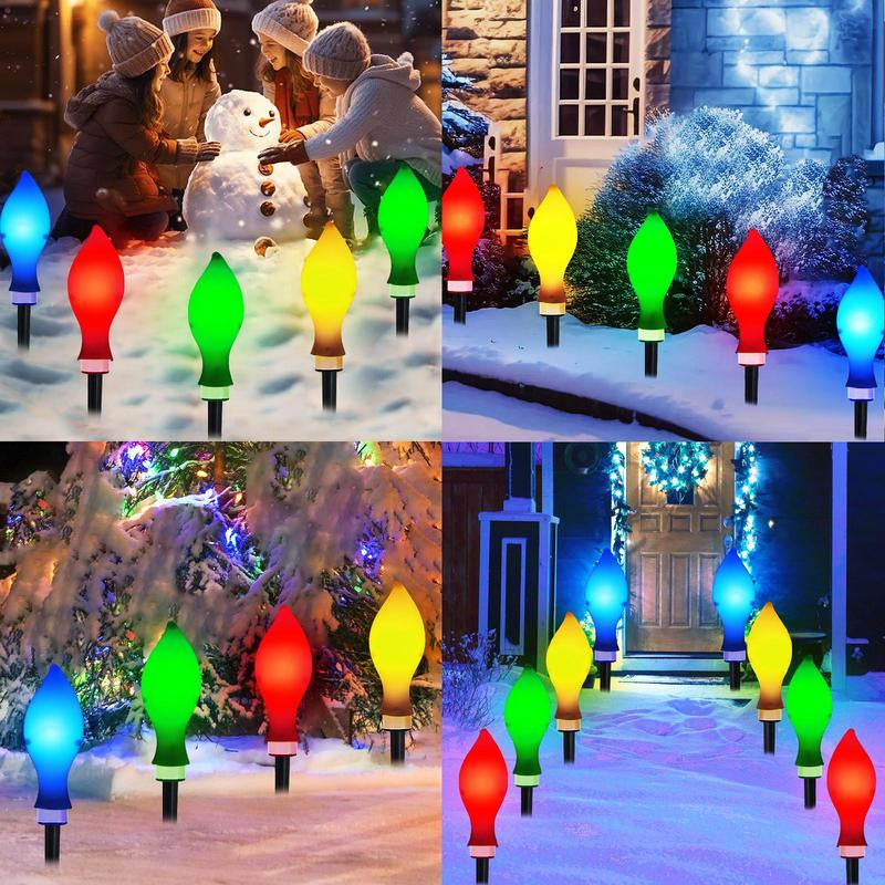 Christmas Solar Powered Flame Shaped Garden Light, 12Pcs Waterproof Solar Garden Light with 8 Lighting Modes, Stake Solar String Light for Patio Pathway Yard Lawn Decor