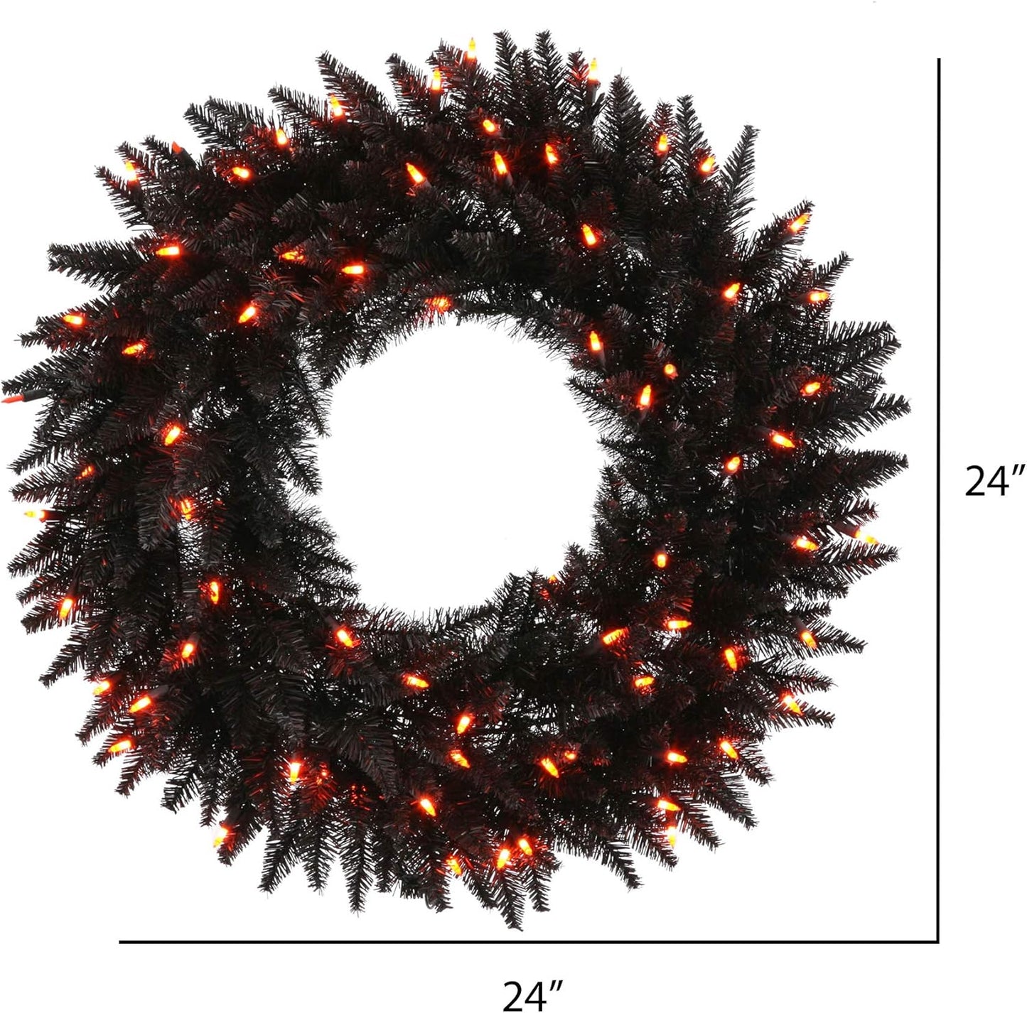 24" Black Fir Artificial Christmas Wreath with Dazzling Orange Dura-Lit LED Lights - Perfect Indoor Seasonal Home Decor