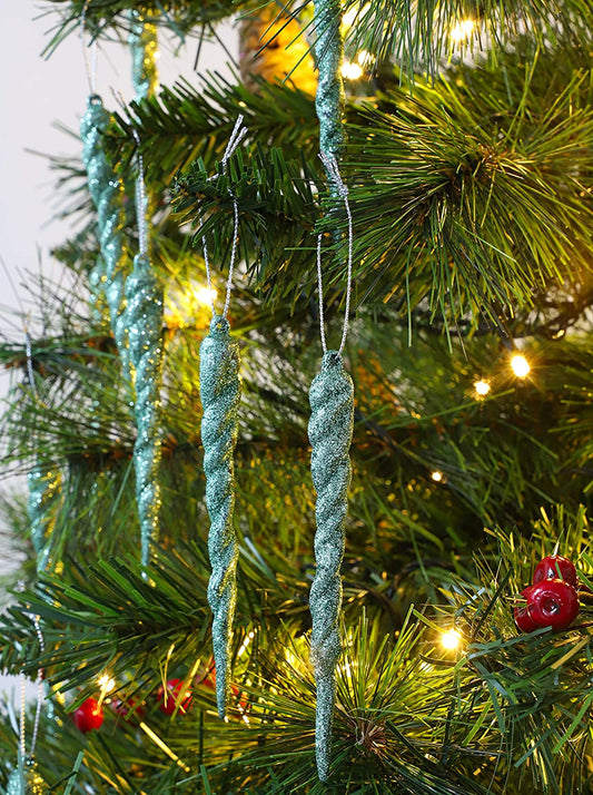 Elevate Your Holiday Decor with 20 Mint Green Glitter Icicle Decorations