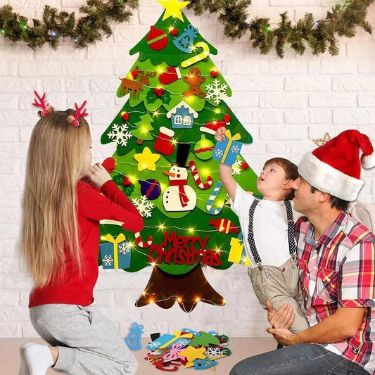 Felt Christmas Tree with Detachable Ornaments, 1 Set Hanging Xmas Tree Kit, DIY Handicrafts Festival Wall Decoration without Battery