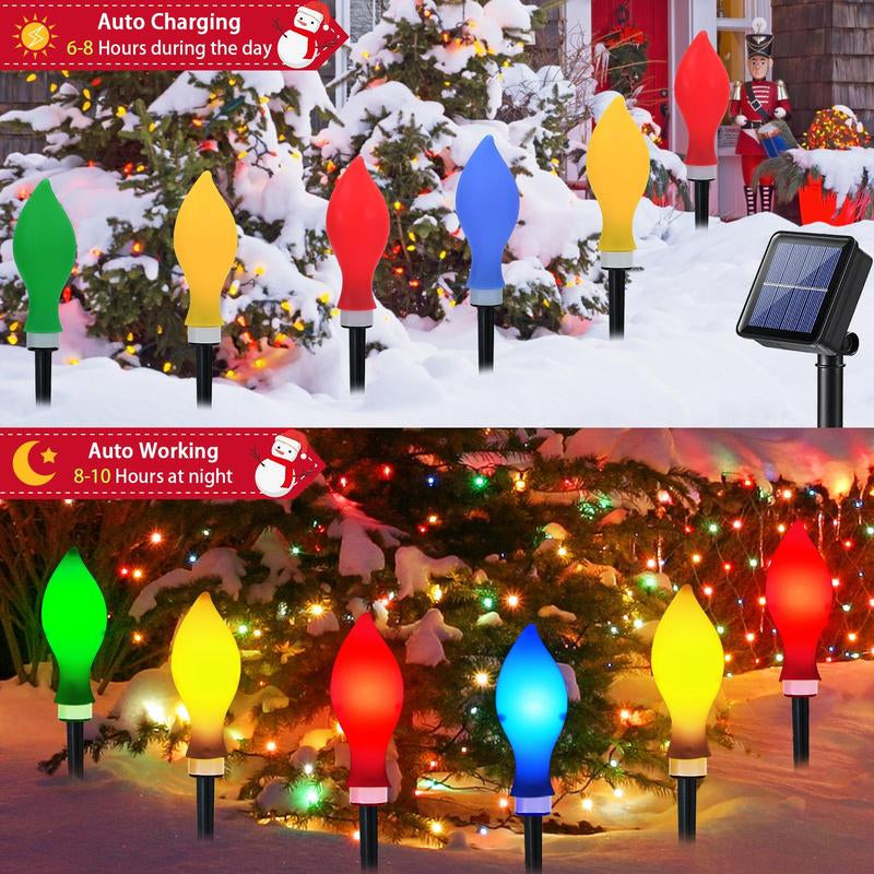 Christmas Solar Powered Flame Shaped Garden Light, 12Pcs Waterproof Solar Garden Light with 8 Lighting Modes, Stake Solar String Light for Patio Pathway Yard Lawn Decor