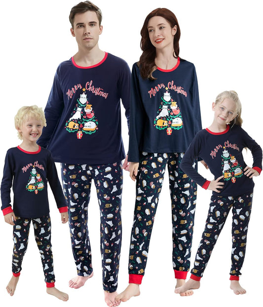 Adorable Family Matching Christmas Pajama Sets - Cute Snowman & Tree Sleepwear for Couples and Kids