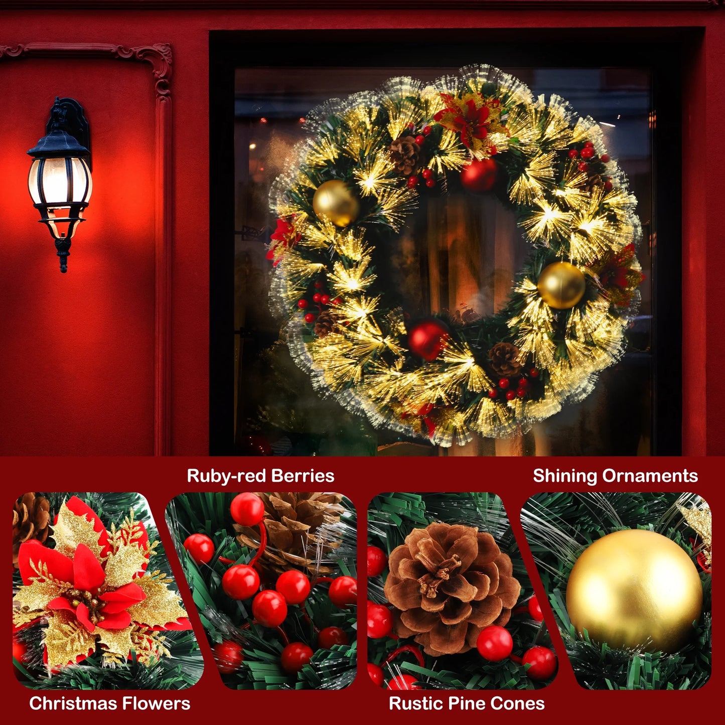 28Inch Pre-Lit Christmas Wreath Extra Large Plug in Christmas Wreath Artificial Deluxe Lighted Christmas Decor Wreath with Lights for Front Door Fireplace Outdoor Indoor Holiday Decor