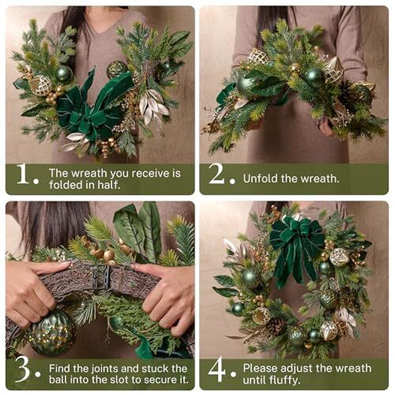 Decorbyhannah Christmas Wreath, 24 Inch Collapsible Wreaths for Front Door