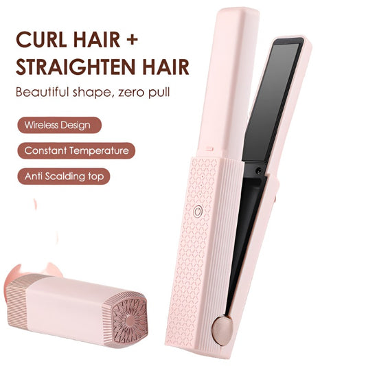 Wireless Hair Straightener Curler Mini Flat Hair Iron Adjustable Temperature Fast Heating Ceramic Curling Iron Hair Styling Tool